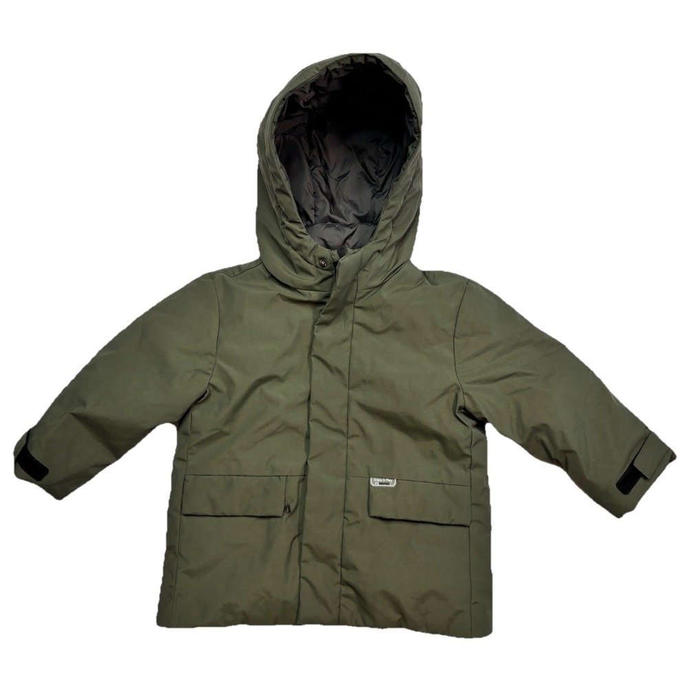 ZARA Baby Puffer Jacket Hooded Green 12-18 Months Winter Coat Snap Zip